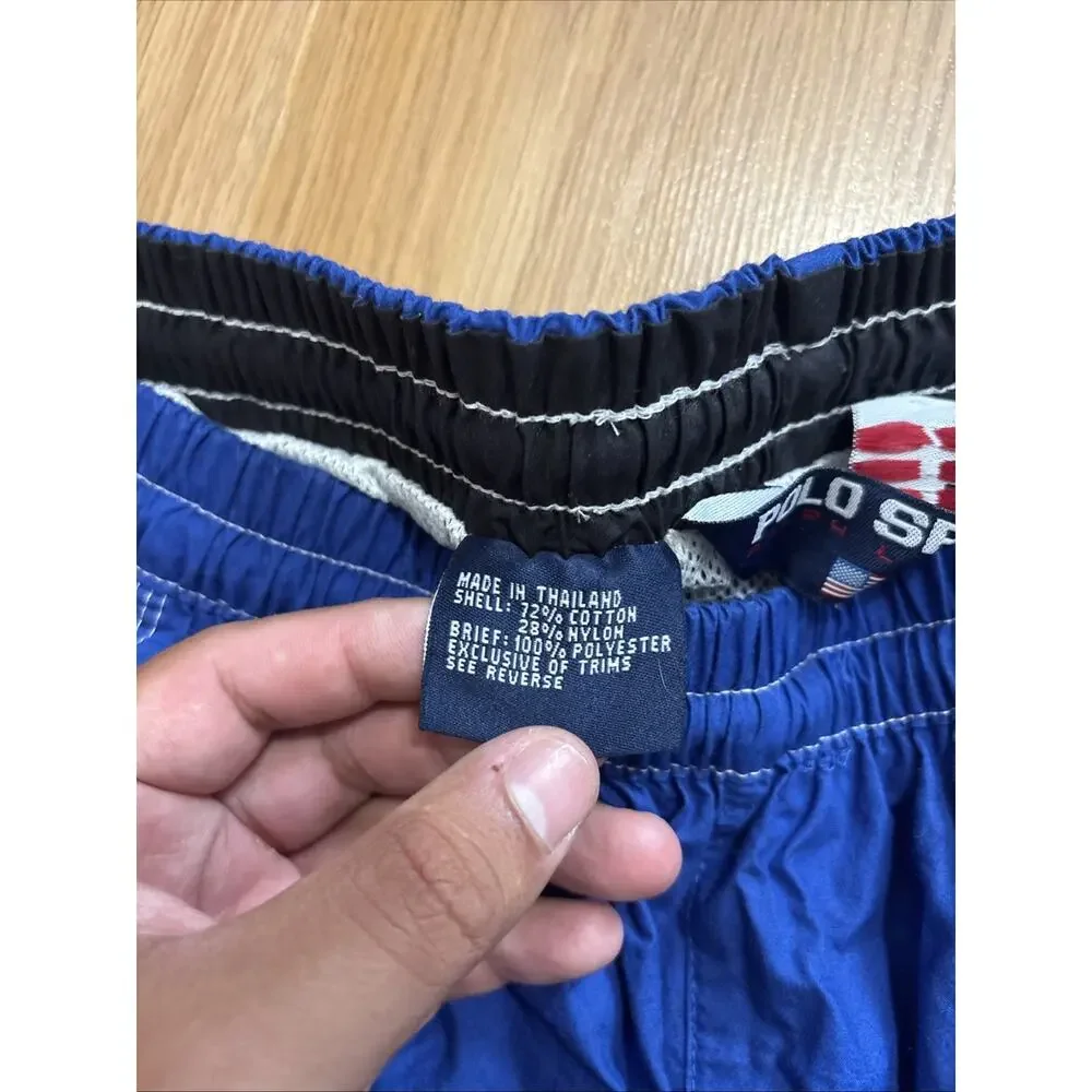 Vtg 90’s Polo Sport Ralph Lauren Lined Swim Trunks Men’s Size 2XL Blue Red